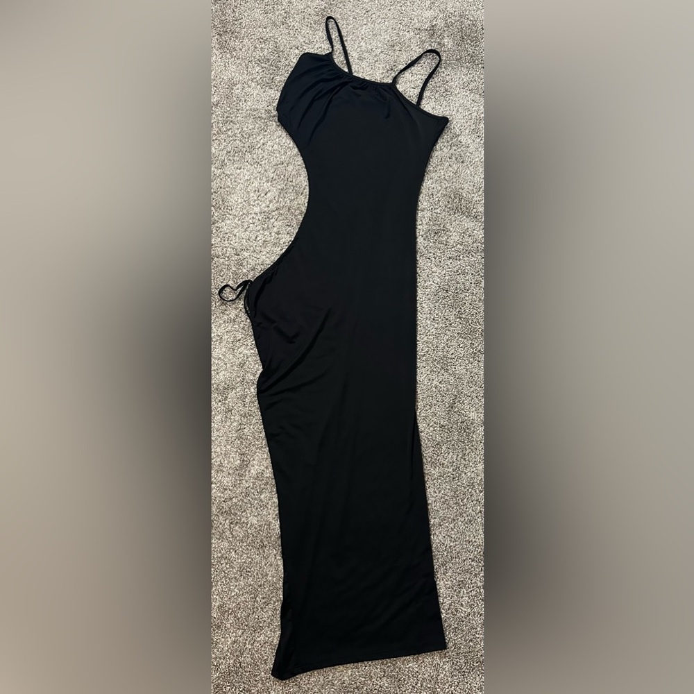 Fashion Love Women’s Black Side Cut Out Maxi Dress (PROM!) Size L